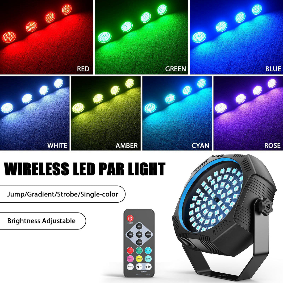 Kiinsehtoq Battery Powered Stage Lights, Rechargeable Strobe Lights USB Powered Auto Sound Activated Control, 30W RGB LE