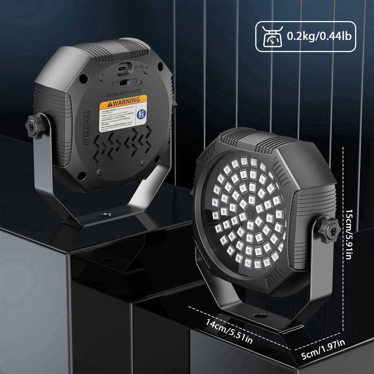 Kiinsehtoq Battery Powered Stage Lights, Rechargeable Strobe Lights USB Powered Auto Sound Activated Control, 30W RGB LE
