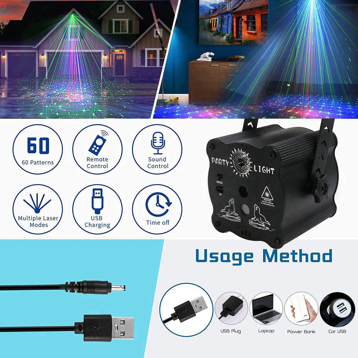 bubusan 2-in-1 Disco Ball Party Lights with Remote, Sound Activated LED Strobe Light for Parties, USB Powered DJ Disco L