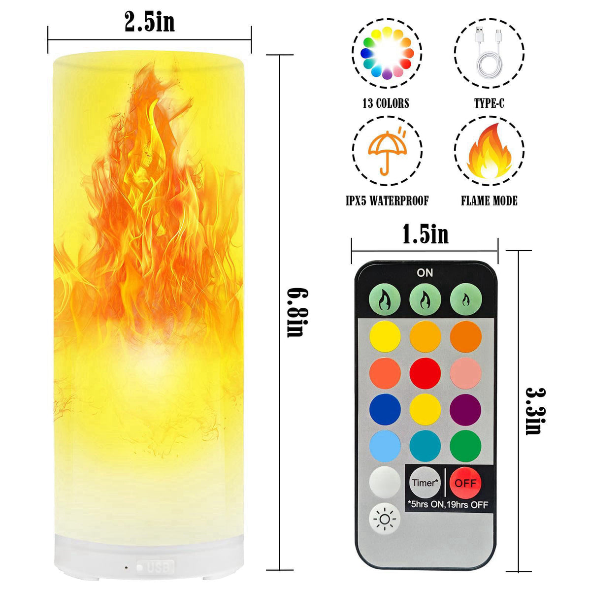 Swingers LED Flame Effect Light,Rechargeable,Remote & Timer,Waterproof – close-up detail in White