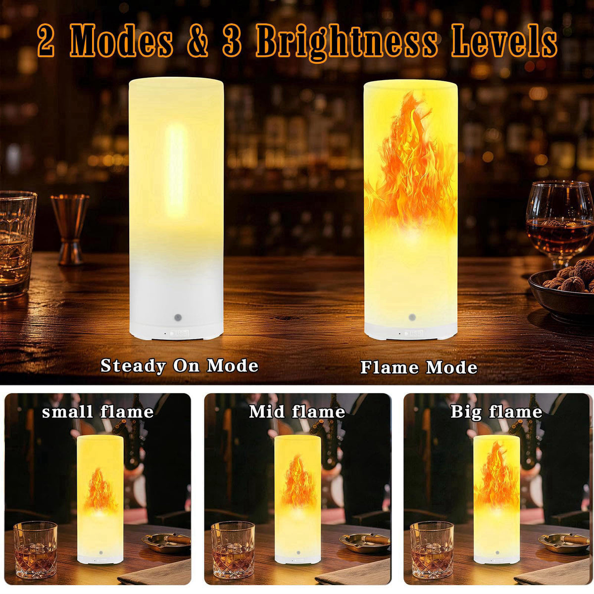 Swingers LED Flame Effect Light,Rechargeable,Remote & Timer,Waterproof – full view