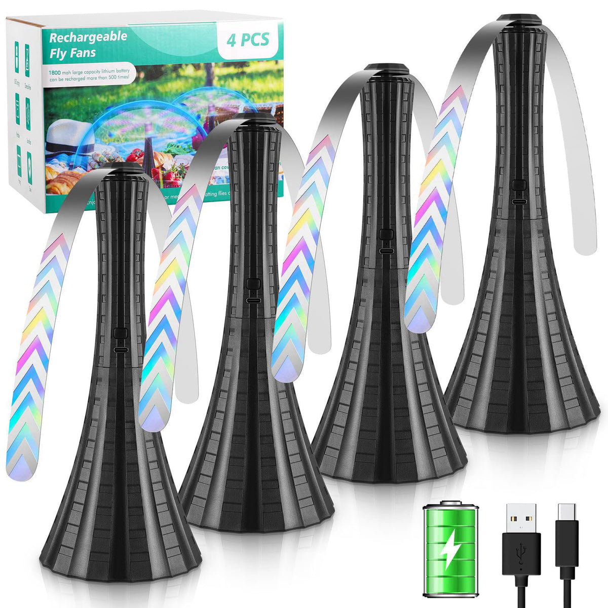 Adawook Fly Fans for Tables Rechargeable, Flies Fan to Keep Flies Away by Soft Blades, Food Fans for Camping, Picnic, Fi