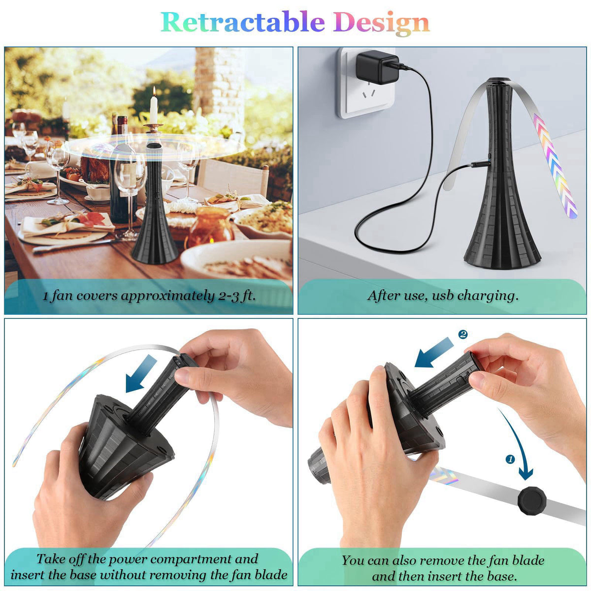 Adawook Fly Fans for Tables Rechargeable, Flies Fan to Keep Flies Away by Soft Blades, Food Fans for Camping, Picnic, Fi