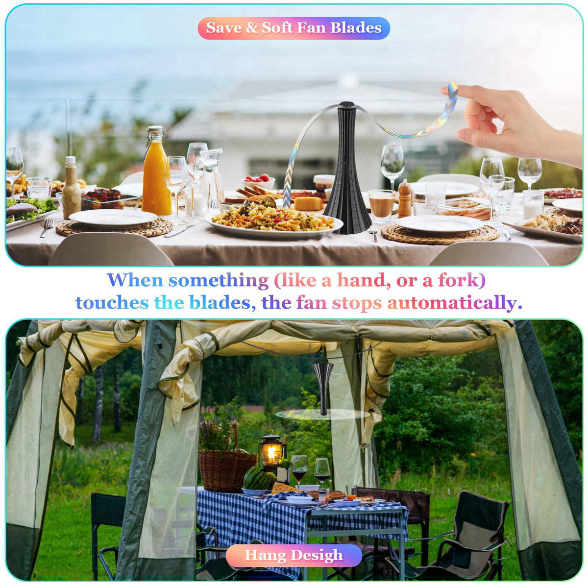 Adawook Fly Fans for Tables Rechargeable, Flies Fan to Keep Flies Away by Soft Blades, Food Fans for Camping, Picnic, Fi