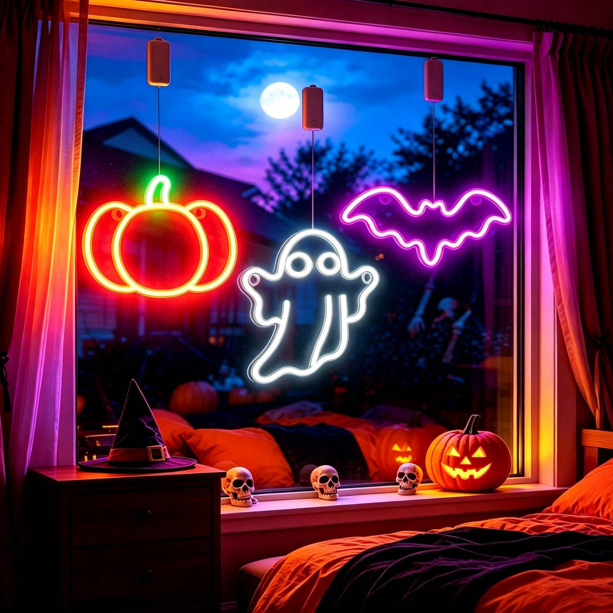 Brisum 3Pack Rechargeable Halloween Window Lights,4/6/12H Timer,Sharp Outlines – alternate angle