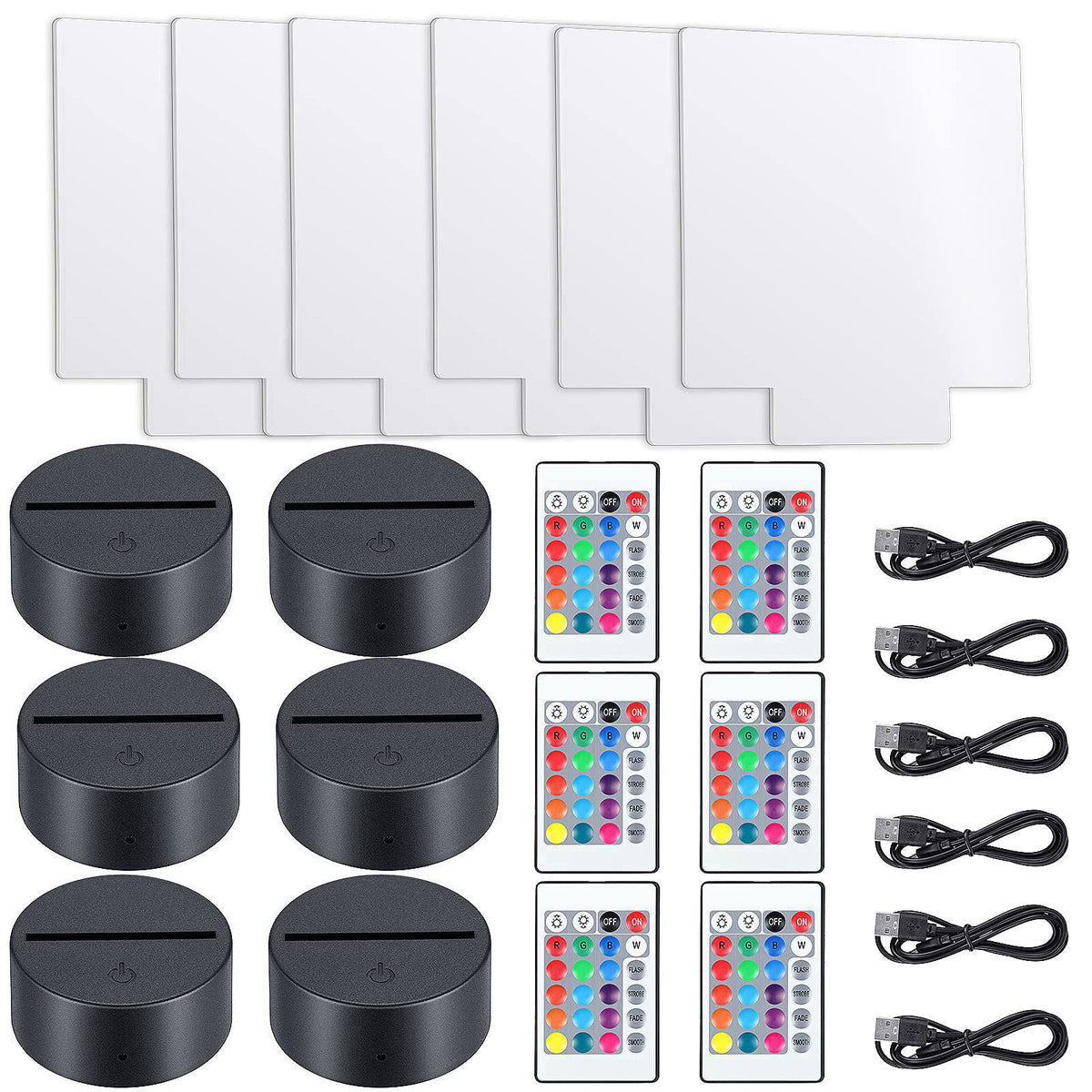 Honoson 6 Sets Acrylic LED Light Kit Lamp Base Remote, Square – clear, T6 1/2