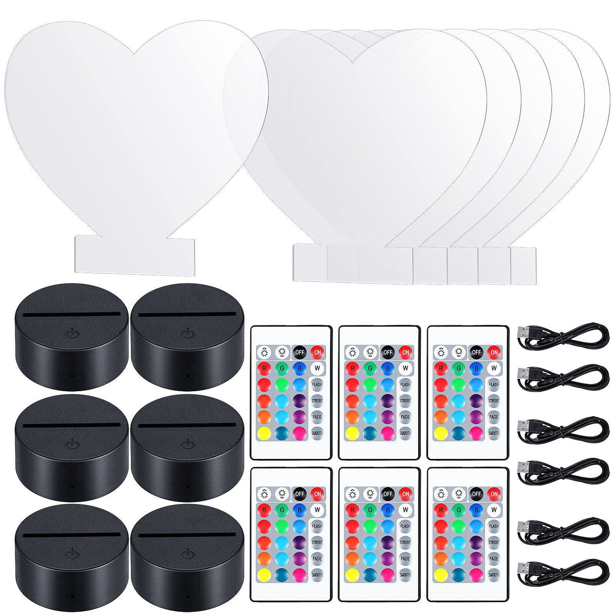 Honoson 6 Sets Acrylic LED Light Kit Lamp Base Remote, Square – full view, size T6 1/2