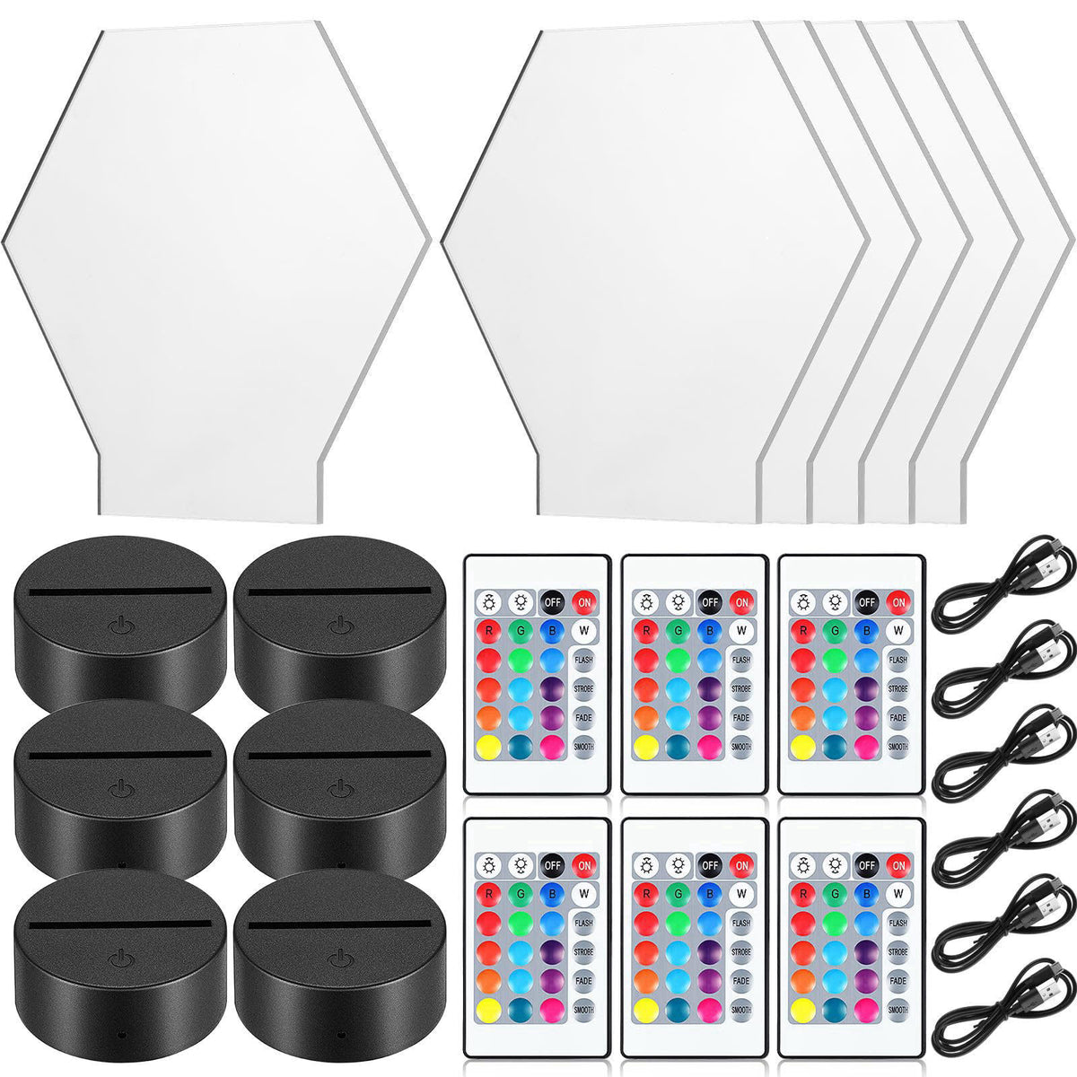 Honoson 6 Sets Acrylic LED Light Kit Lamp Base Remote, Square – back view and specifications