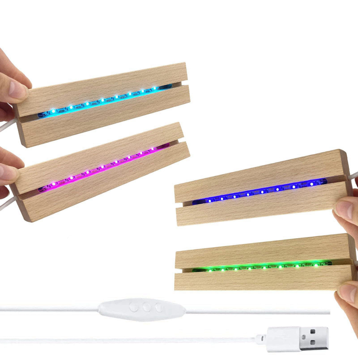 Lyshujli 4Pcs Rectangle Wood LED Light Stand Display Base for Plexiglass Acrylic – close-up detail in Colorful Light