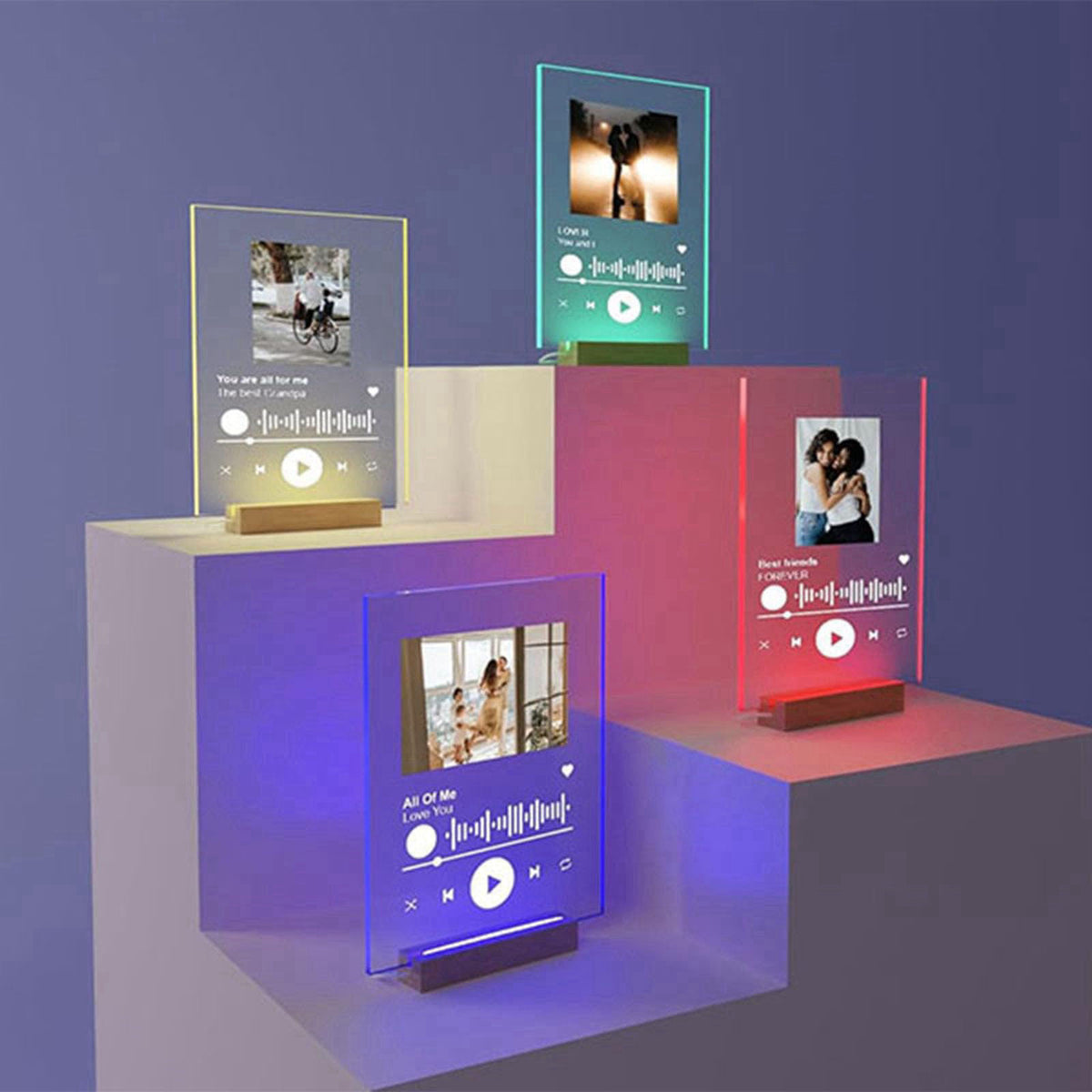 Lyshujli 4Pcs Rectangle Wood LED Light Stand Display Base for Plexiglass Acrylic – packaging and label