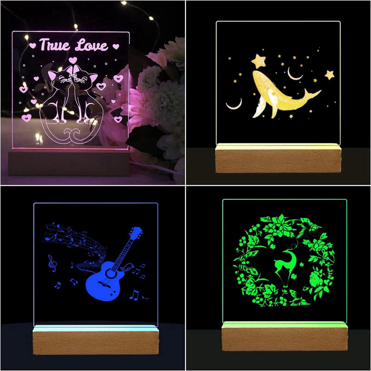 Lyshujli 4Pcs Rectangle Wood LED Light Stand Display Base for Plexiglass Acrylic – alternate angle