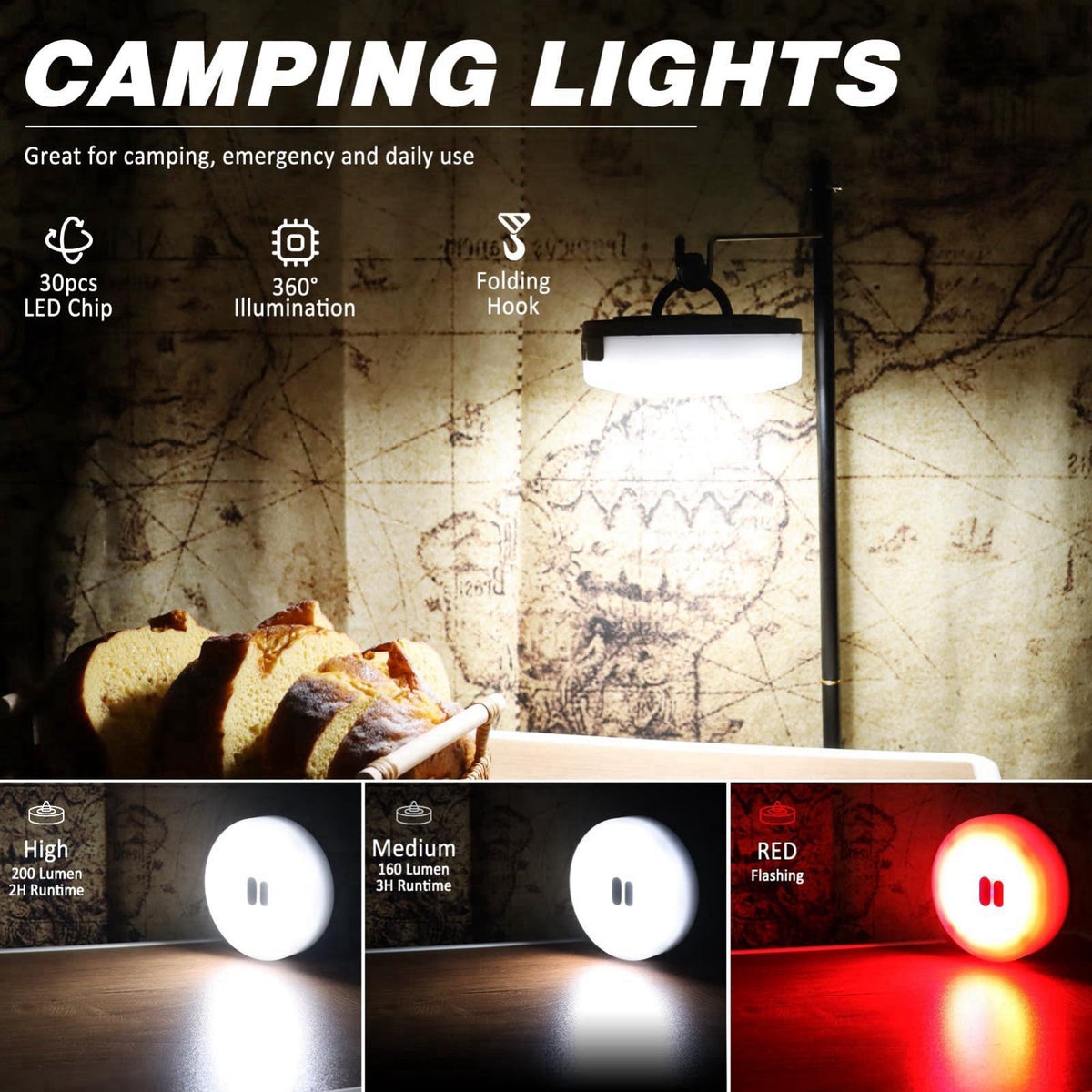 DIBMS LED Camping String Light, Rechargeable Waterproof Tent Hanging Light – packaging and label