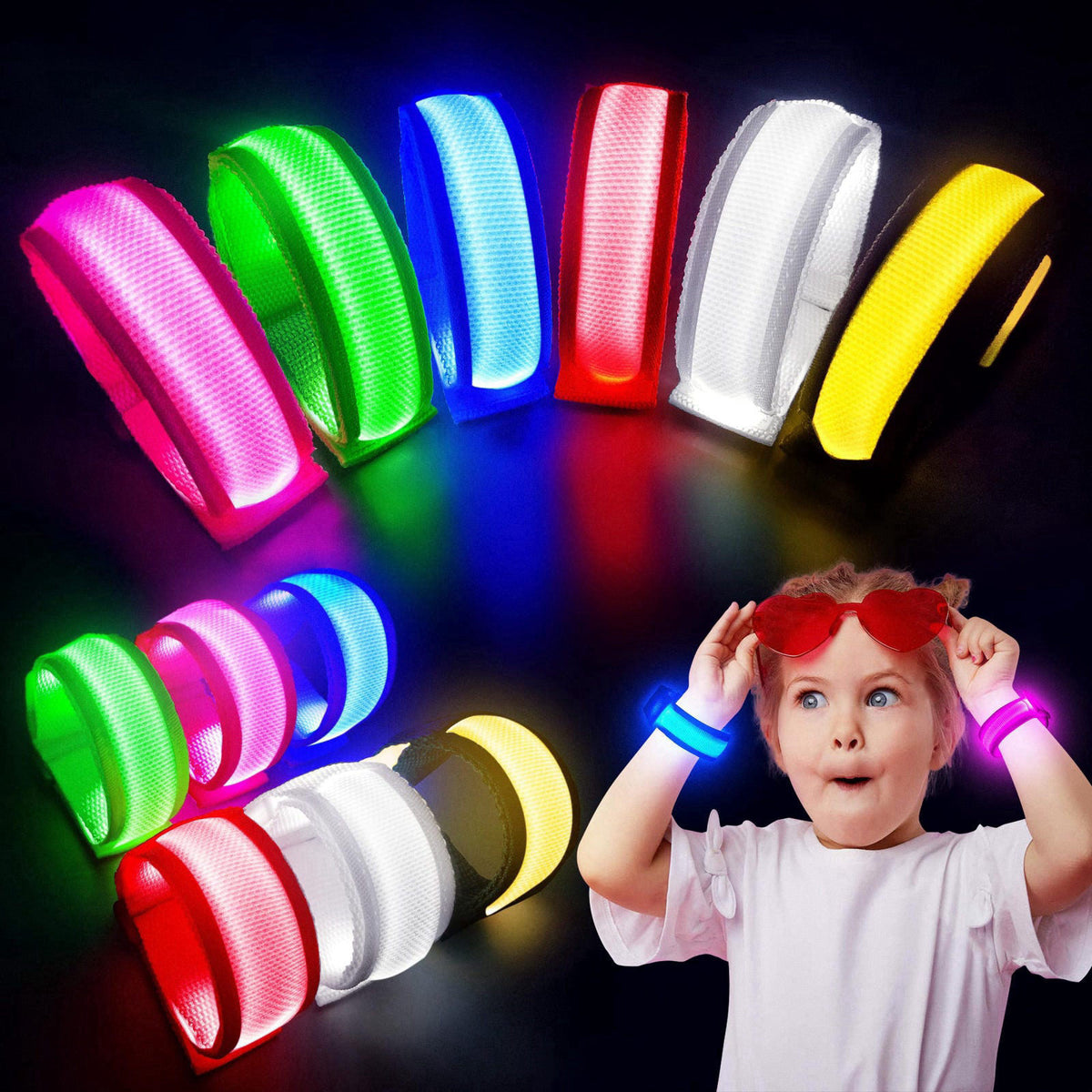 FANL 8/12/24 Pack LED Glow Bracelets, 8 Colors, Light Up Party Favors – 12 Pack – 6-Color Assortment, 8.7 inches