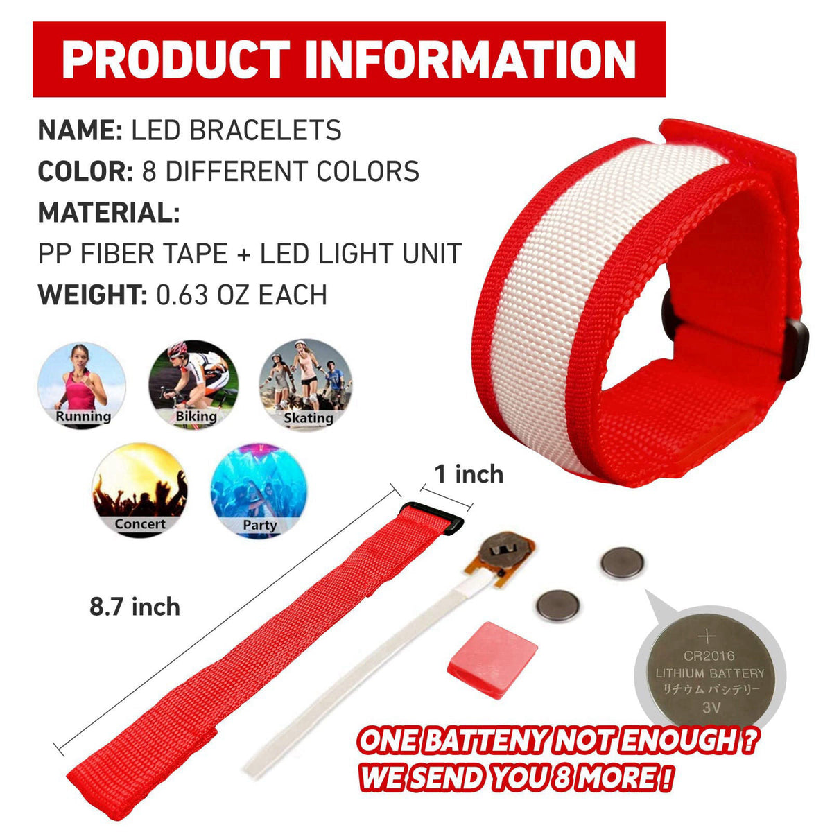 FANL 8/12/24 Pack LED Glow Bracelets, 8 Colors, Light Up Party Favors – close-up detail in 12 Pack – 6-Color Assortment