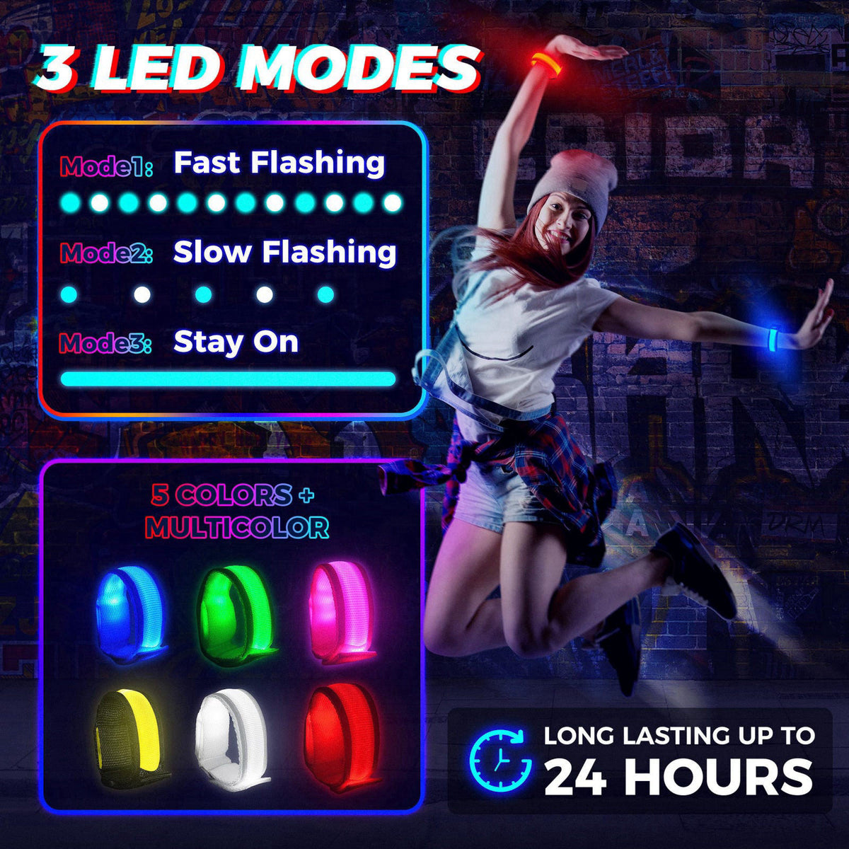 FANL 8/12/24 Pack LED Glow Bracelets, 8 Colors, Light Up Party Favors – packaging and label