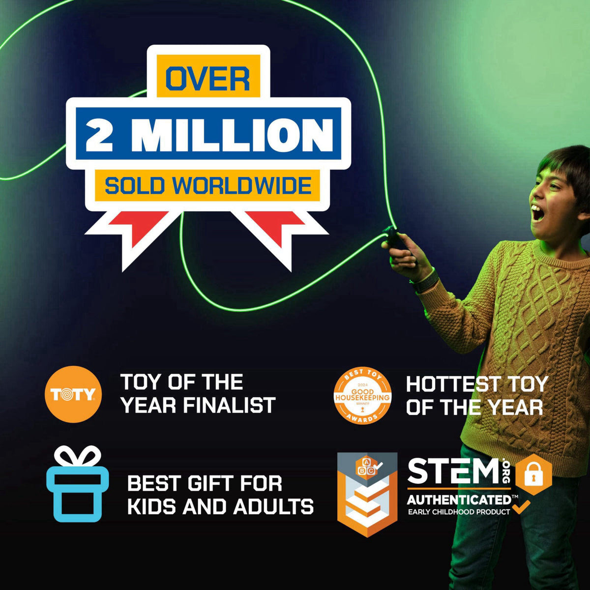 ZipString Luma Glow-in-The-Dark String Toy – back view and specifications
