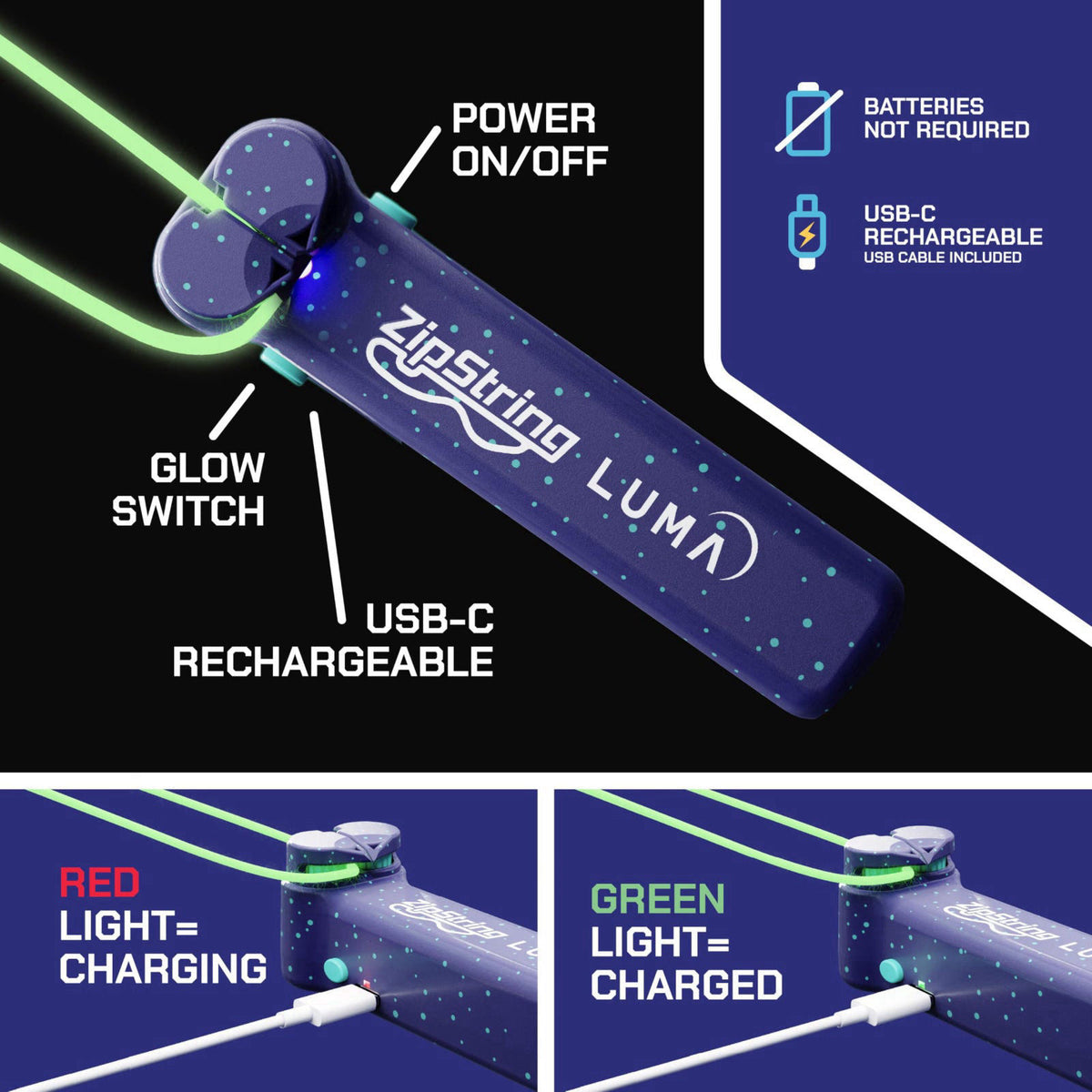 ZipString Luma Glow-in-The-Dark String Toy – alternate angle