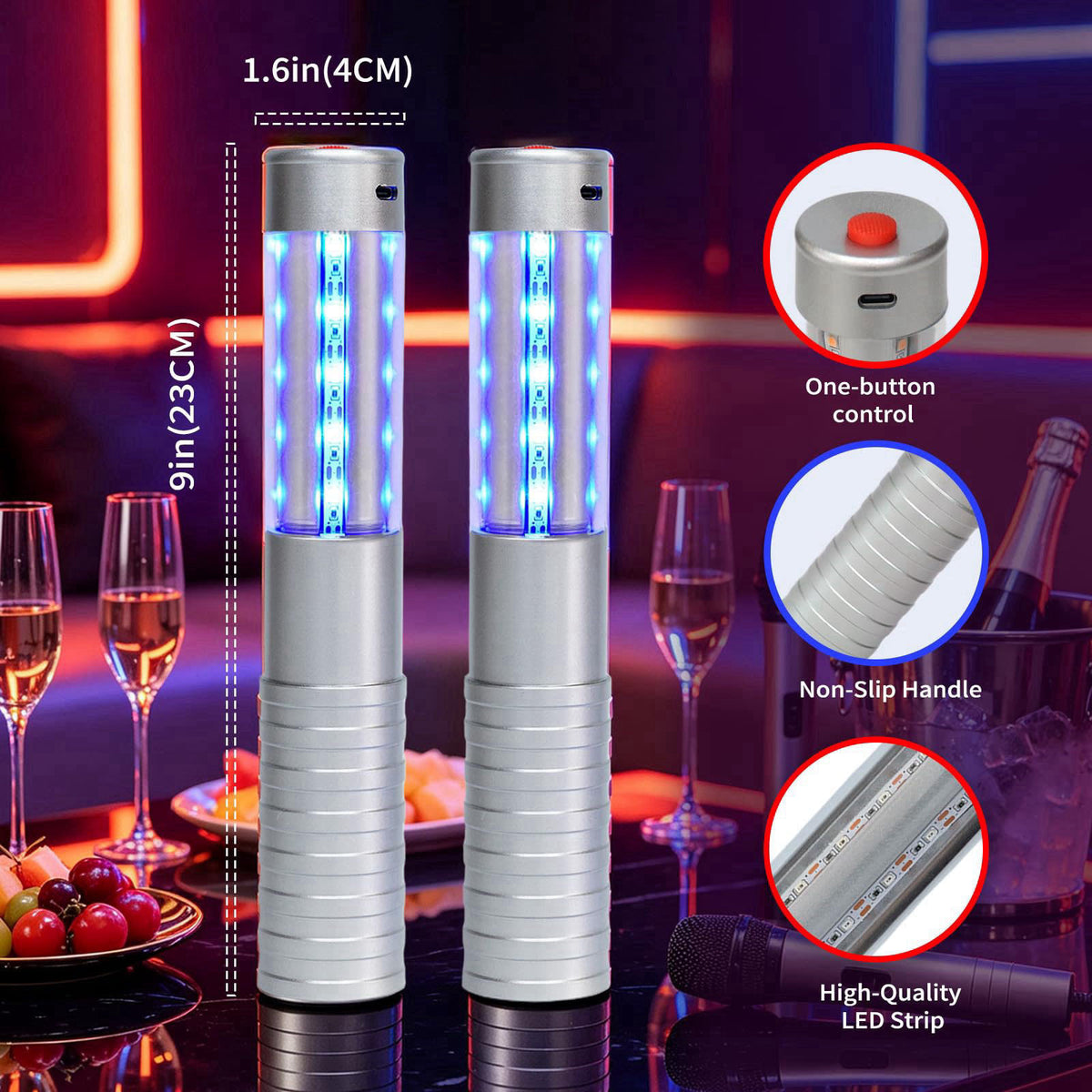 HKKCHKKC Strobe Bottle Girl Lights LED Bottle Service Lights Baton Reusable Rechargeable Service LED Champagne 2 Pcs for