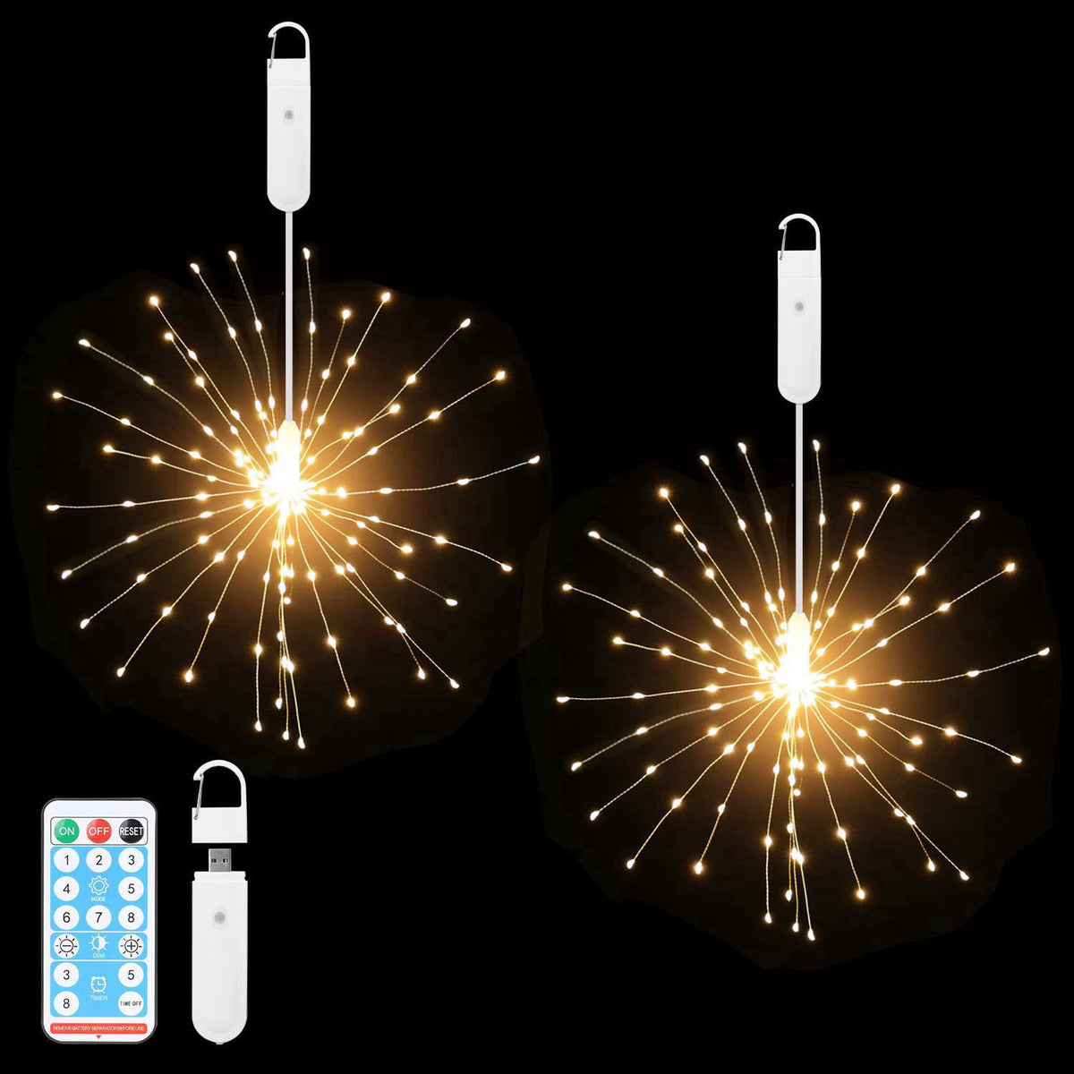 ACALEPH 120LED Firework Lights Rechargeable,Hanging Likes Star Fairy String Light 8 Modes,Waterproof Warm Light with Rem