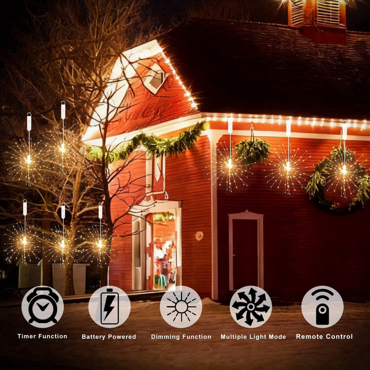 ACALEPH 120LED Firework Lights Rechargeable,Hanging Likes Star Fairy String Light 8 Modes,Waterproof Warm Light with Rem