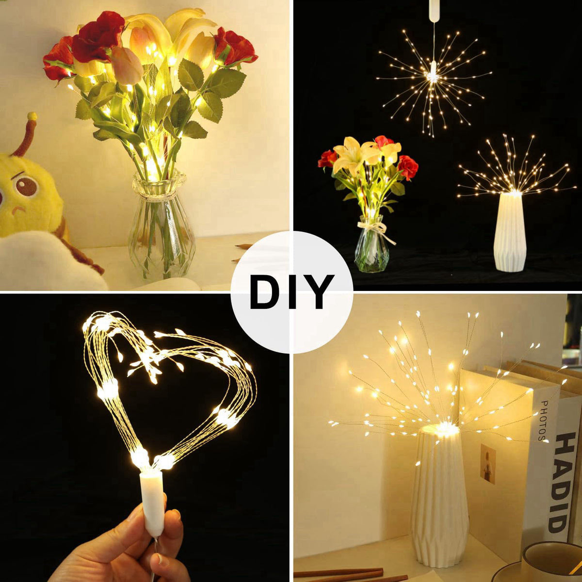 ACALEPH 120LED Firework Lights Rechargeable,Hanging Likes Star Fairy String Light 8 Modes,Waterproof Warm Light with Rem