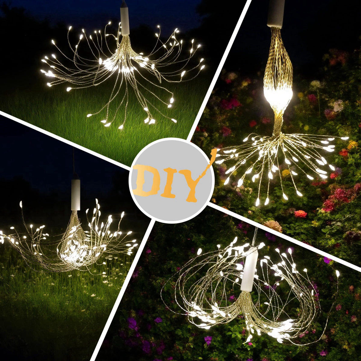 WIND STAR Firework Lights Hanging, 480 LED Rechargeable Starburst Fairy String Lights for Patio Backyard Bedroom Party W