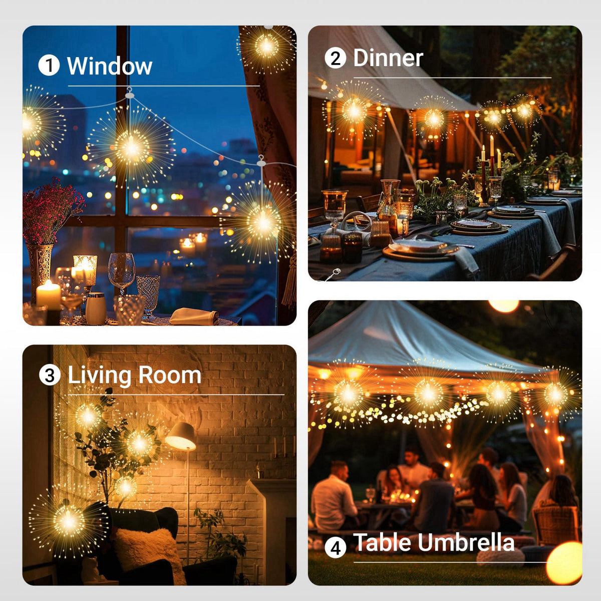 WIND STAR Firework Lights Hanging, 480 LED Rechargeable Starburst Fairy String Lights for Patio Backyard Bedroom Party W