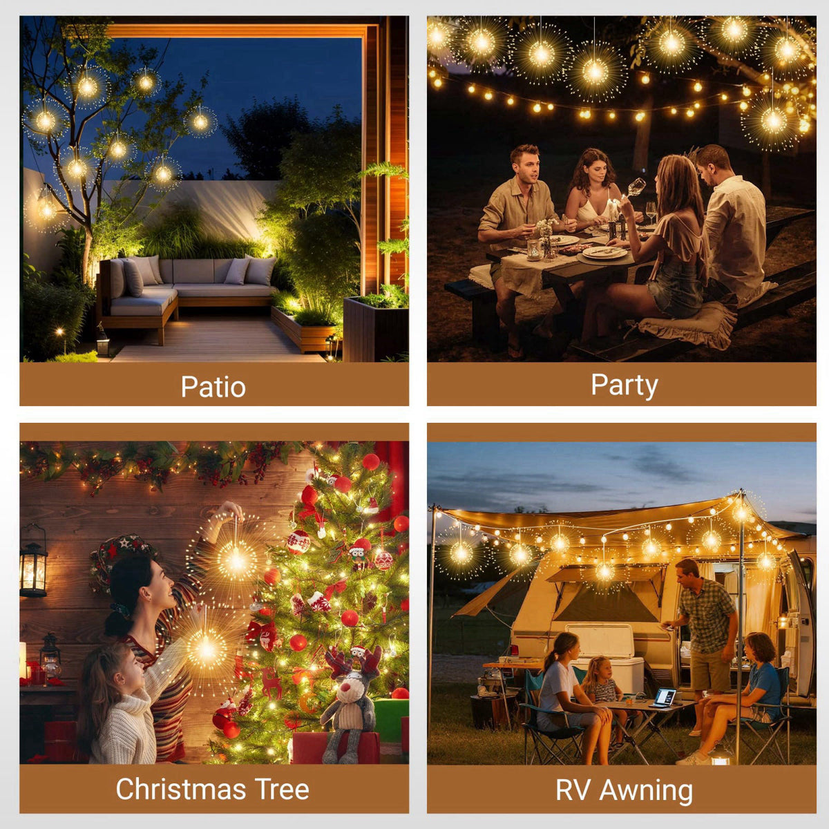 WIND STAR Firework Lights Hanging, 480 LED Rechargeable Starburst Fairy String Lights for Patio Backyard Bedroom Party W