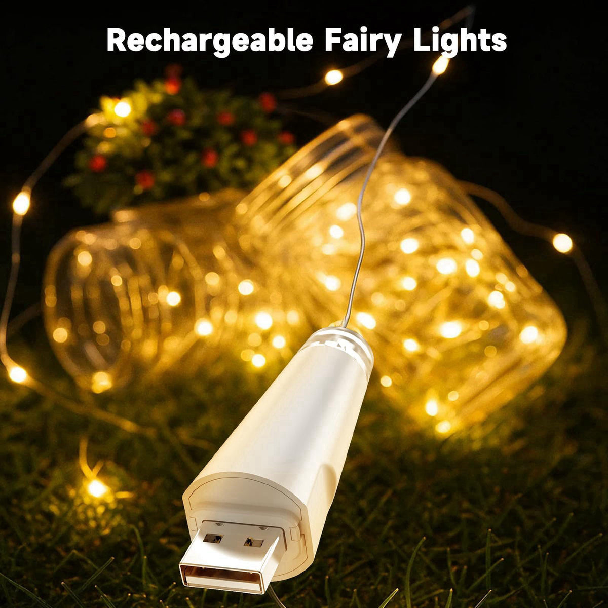 OUSMIN Rechargeable Fairy Lights - 7ft 20 LED String Lights, USB Rechargeable Battery Operated Twinkle Light for Mason J