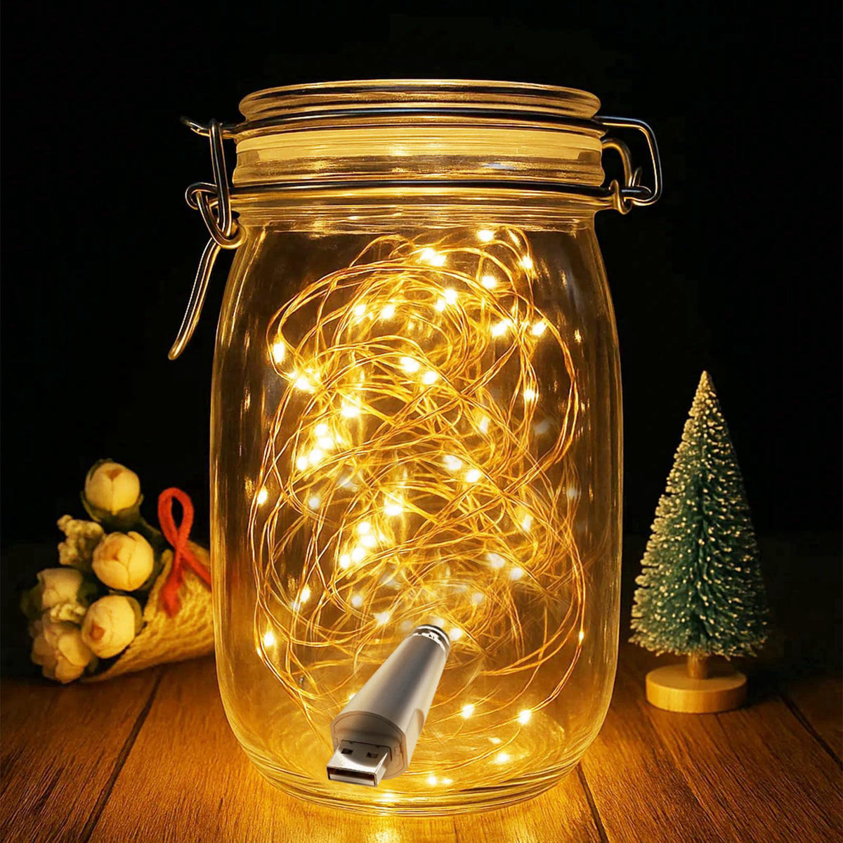 OUSMIN Rechargeable Fairy Lights - 7ft 20 LED String Lights, USB Rechargeable Battery Operated Twinkle Light for Mason J