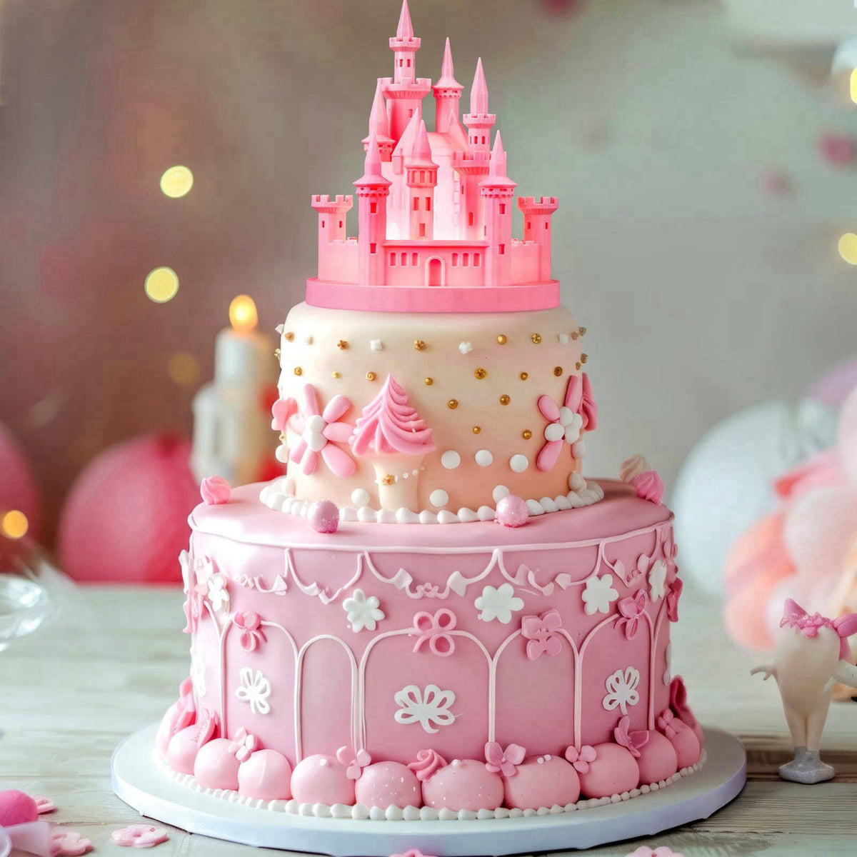 Baquler 4.8" 3D Princess Castle Cake Topper with Nightlight, Pink