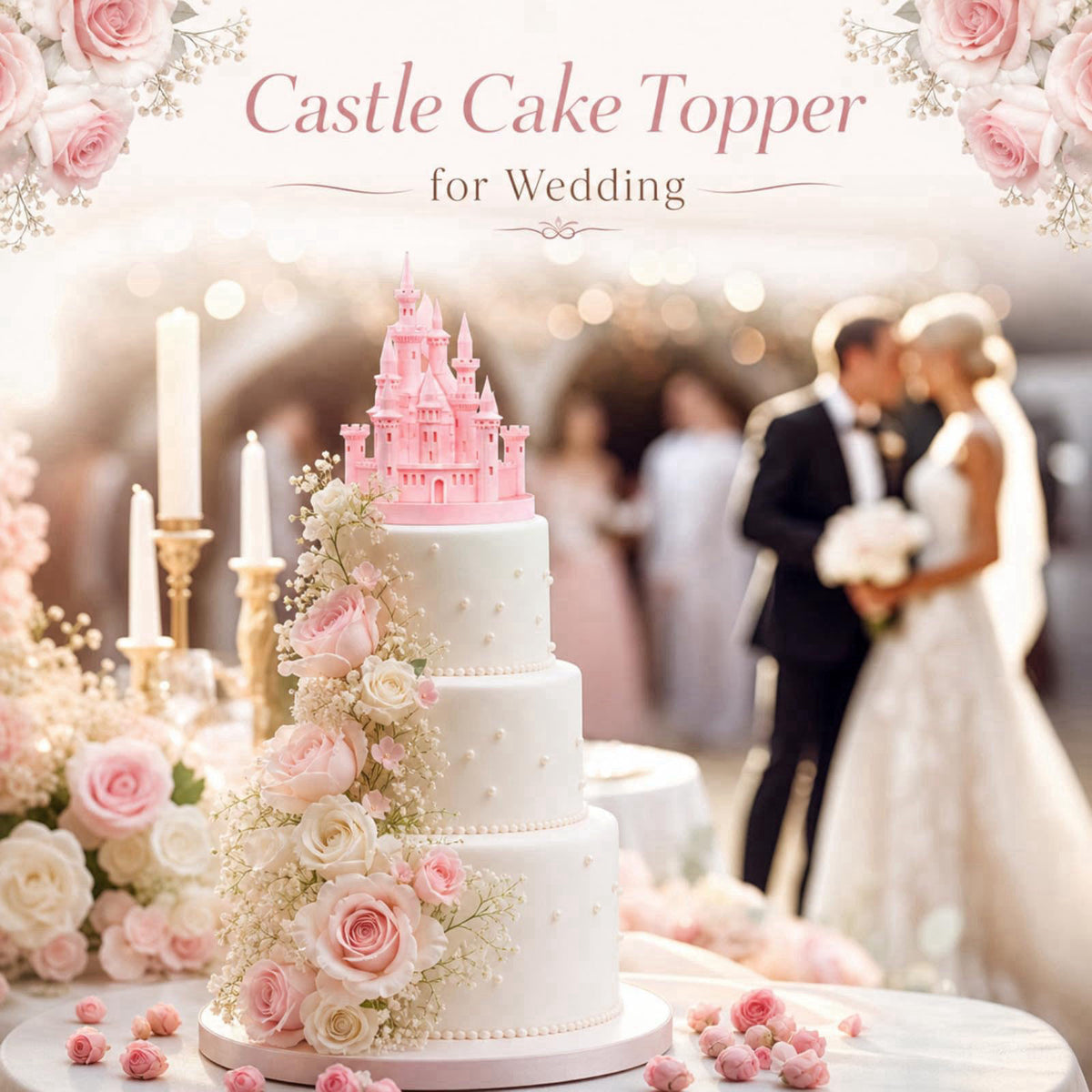 Baquler 4.8" 3D Princess Castle Cake Topper with Nightlight, Pink – full view