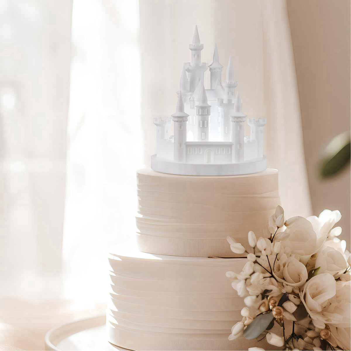 Baquler 4.8" 3D Princess Castle Cake Topper with Nightlight, Pink – alternate angle