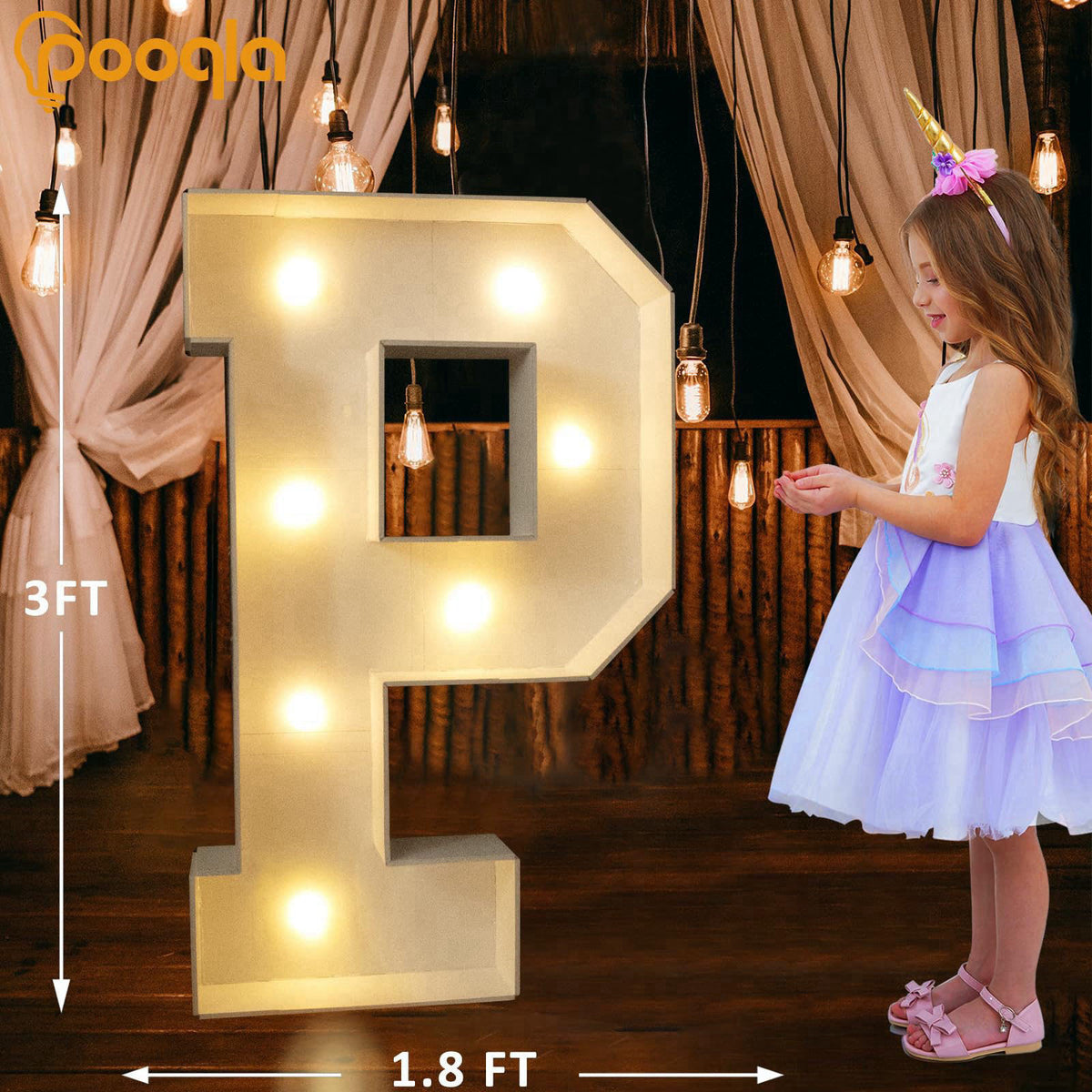 Pooqla 3FT Marquee Light Up Letters, LED Letters Big Mosaic Marquee Letters 3 Feet Tall, Giant Letter Sign for Balloons 