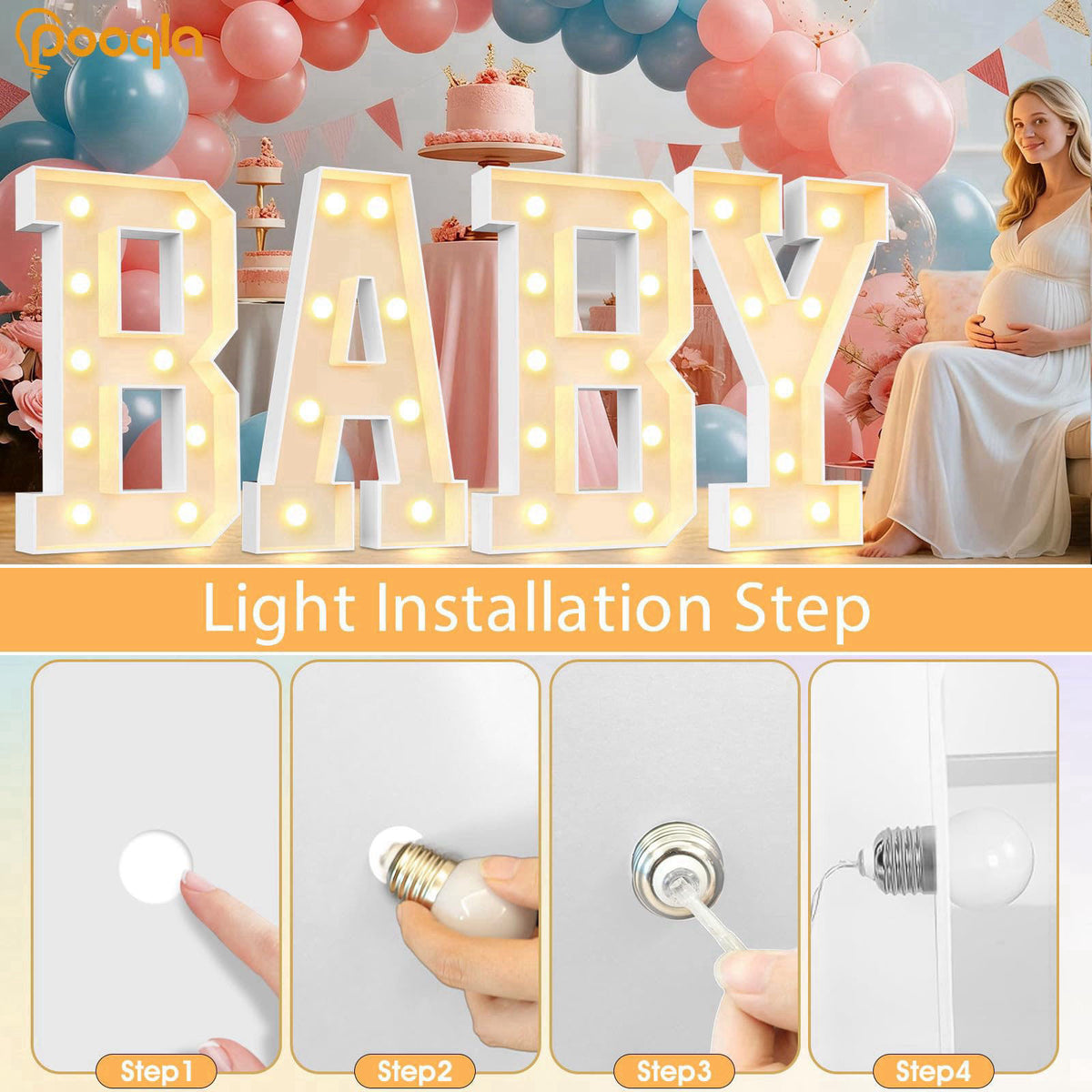 Pooqla 3FT Marquee Light Up Letters, LED Letters Big Mosaic Marquee Letters 3 Feet Tall, Giant Letter Sign for Balloons 
