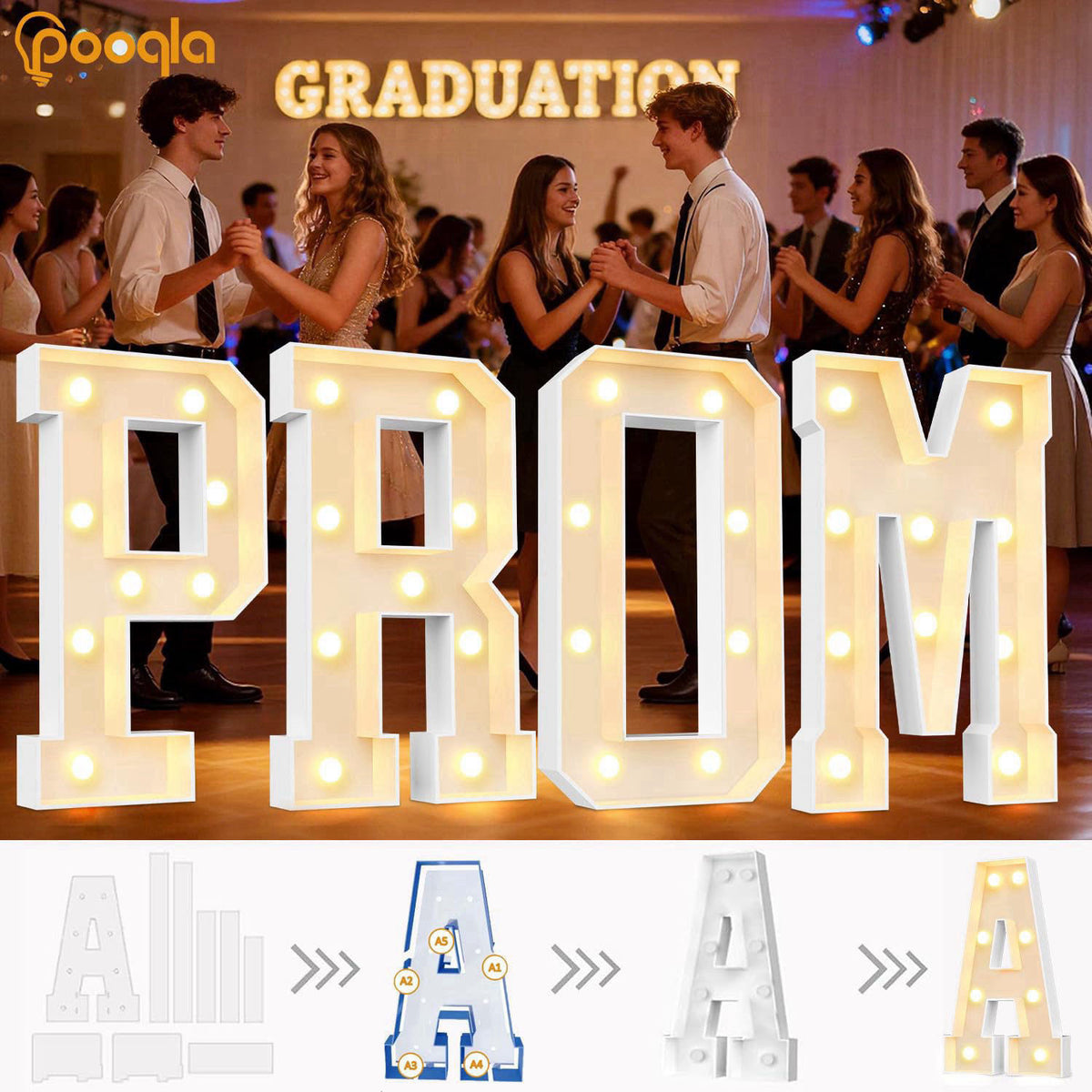 Pooqla 3FT Marquee Light Up Letters, LED Letters Big Mosaic Marquee Letters 3 Feet Tall, Giant Letter Sign for Balloons 