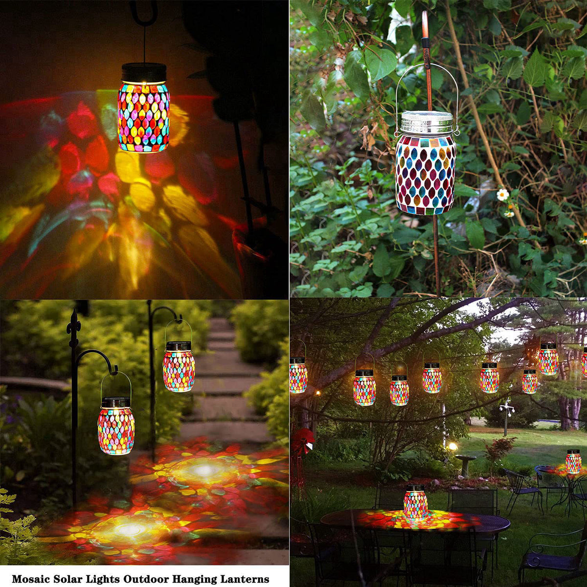 GUANFU Mosaic Lights Outdoor Hanging Lanterns, Rechargeable Mosaic Solar Lanterns， Outdoor Waterproof Solar Night Lights