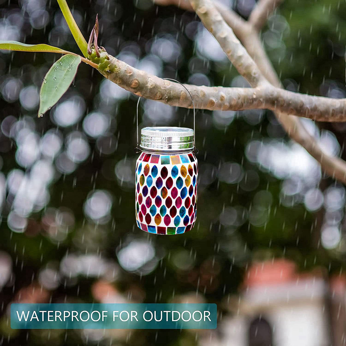 GUANFU Mosaic Lights Outdoor Hanging Lanterns, Rechargeable Mosaic Solar Lanterns， Outdoor Waterproof Solar Night Lights