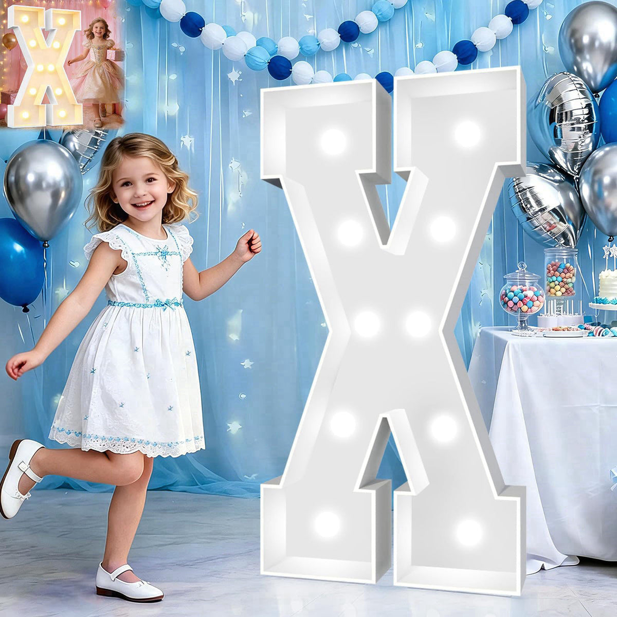 Pooqla 3 FT Marquee Letters, Light Up Letter X, Cool White and Warm White – product photo (Lighted &amp; Neon Signs)