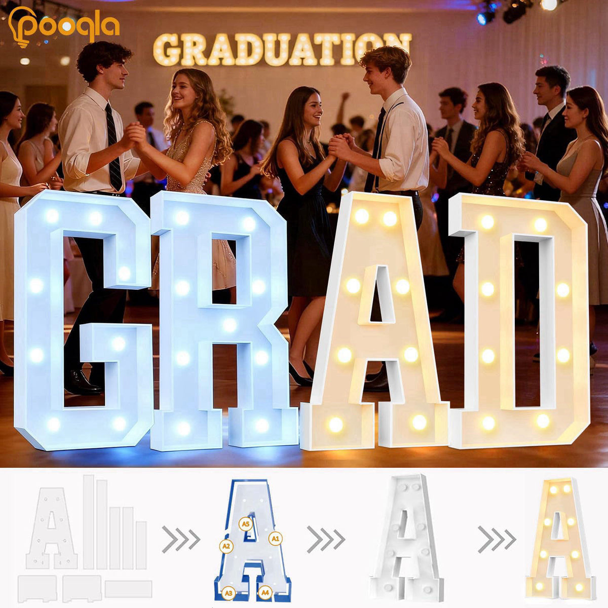 Pooqla 3 FT Marquee Letters, Light Up Letter X, Cool White and Warm White – alternate angle