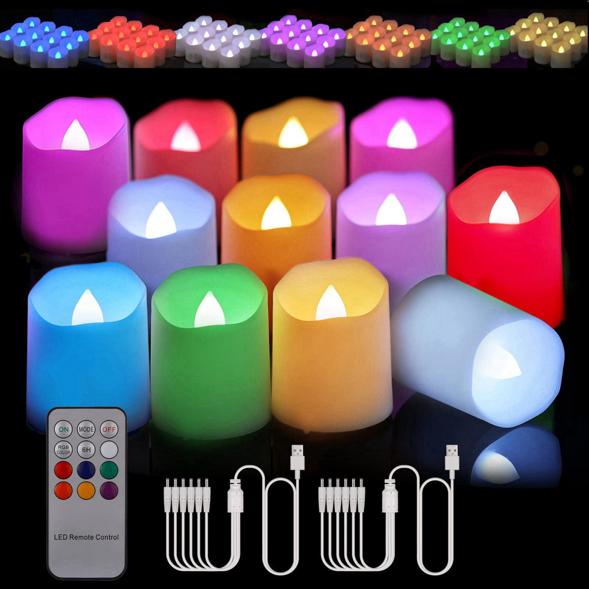 BOWKA Rechargeable Candle Tealights with Remote Timer and USB Cable, 12Pcs Flameless Battery Operated Candles for Home H