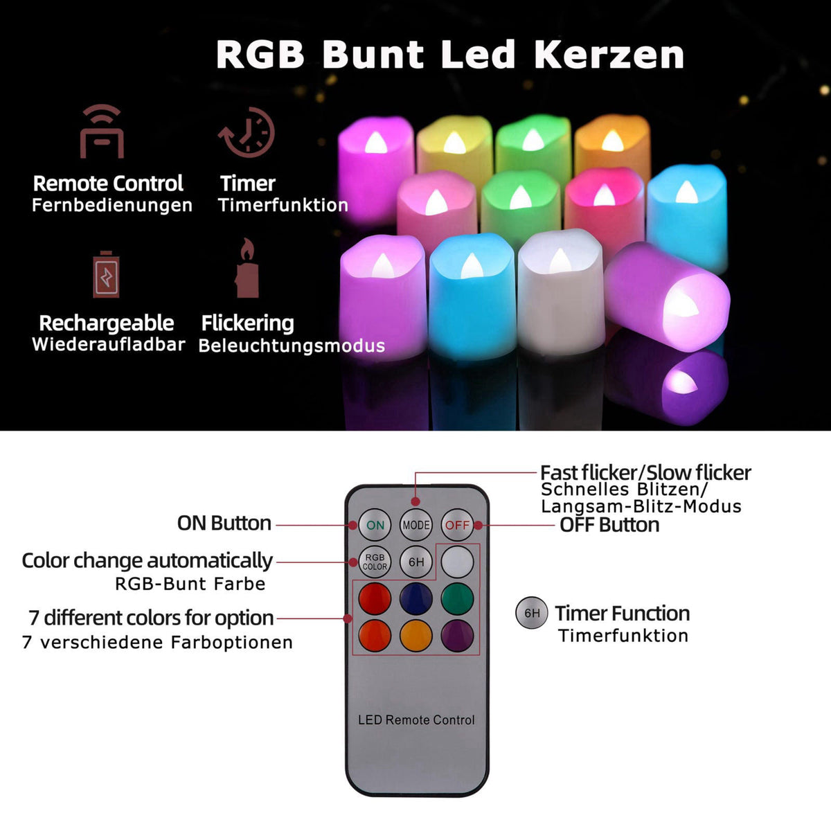 BOWKA Rechargeable Candle Tealights with Remote Timer and USB Cable, 12Pcs Flameless Battery Operated Candles for Home H
