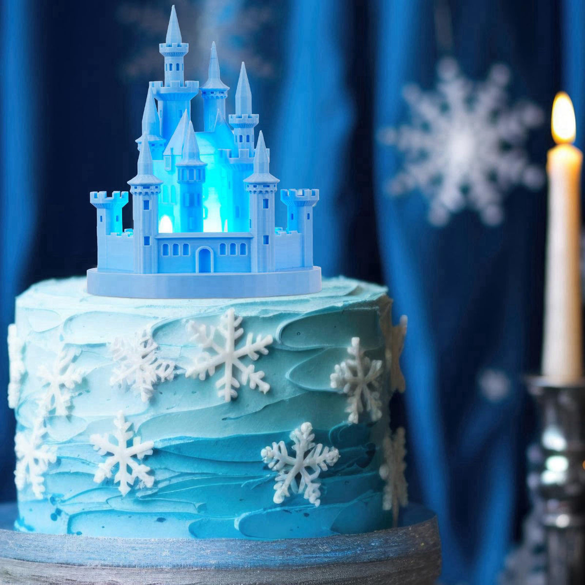 Baquler 4.8" 3D Princess Castle Cake Topper with Nightlight, Blue – product photo (Cake Decorating Supplies)