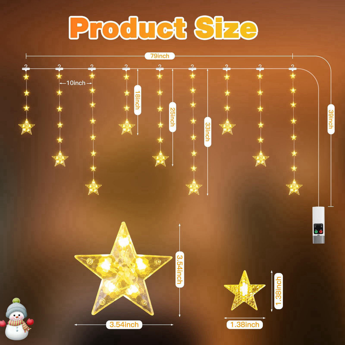 Prisay Rechargeable Stars Christmas Window Lights, IP44 Waterproof 90 LEDs 54 Stars Hanging Curtain Lights with 3 Timer 