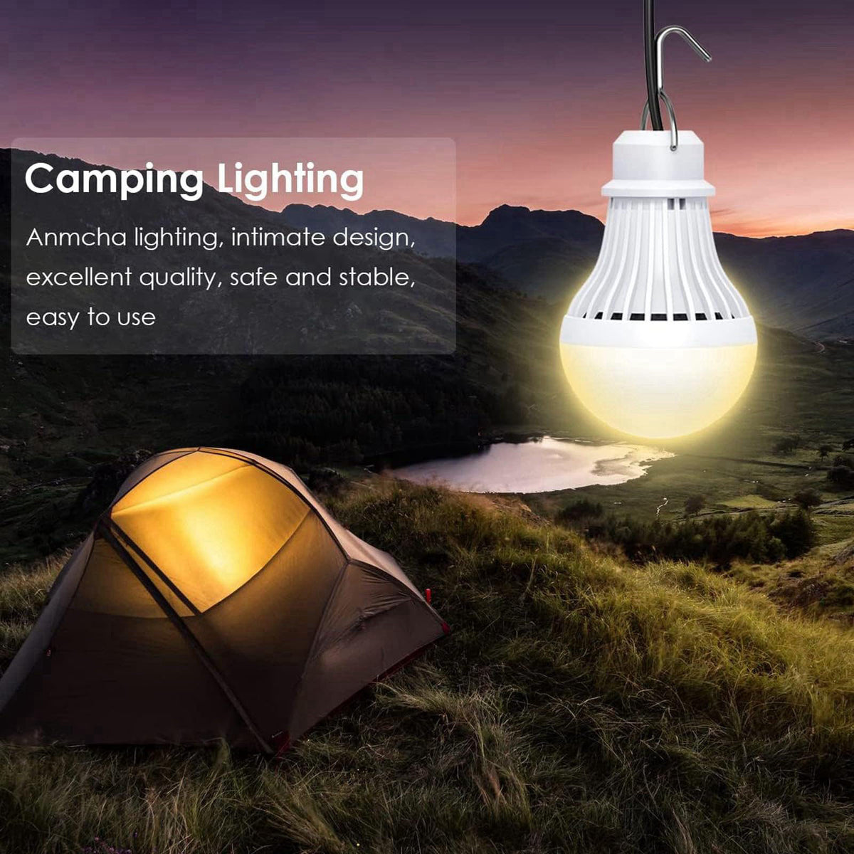VASTPOWER 4 Pack USB Light Bulb, USB LED Camping Light Lantern, 8.2 ft Extra Length Cord Tent Light with USB Y-Cable, Po
