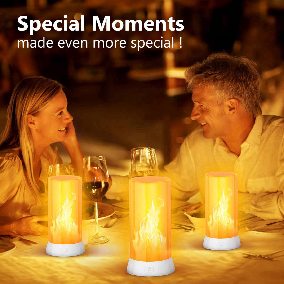 DI MORE 2PCS LED Flame Light, USB Rechargeable Flame Lamp with Remote & Timer, Waterproof Dimmable Flameless Candles Lig