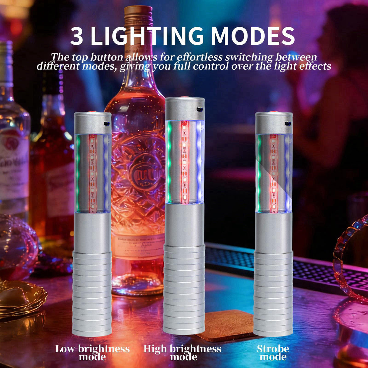 HKKCHKKC Strobe Bottle Girl Lights LED Bottle Service Lights Baton Reusable Rechargeable Service LED Champagne 2 Pcs for