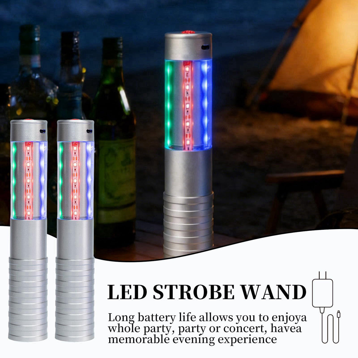 HKKCHKKC Strobe Bottle Girl Lights LED Bottle Service Lights Baton Reusable Rechargeable Service LED Champagne 2 Pcs for