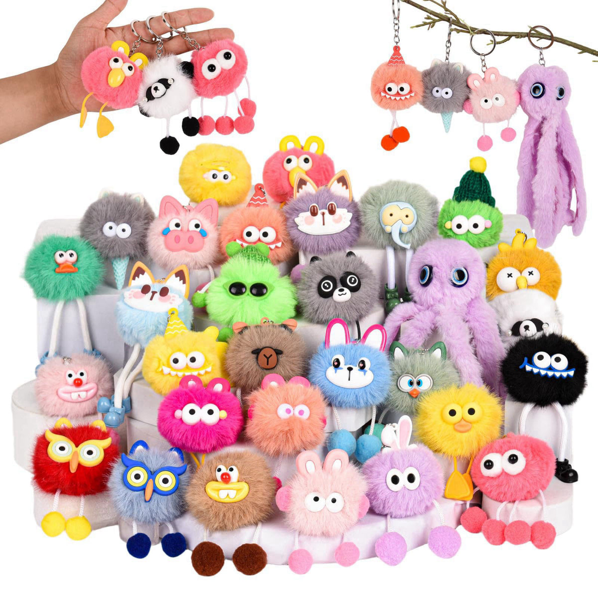 LiYiQ 30 Pcs Cute Plush Keychains Kawaii Keychain Bulk for Birthday Goodie Bags Pinata Toys Classroom Prizes Party Favor