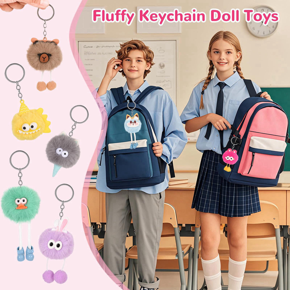 LiYiQ 30 Pcs Cute Plush Keychains Kawaii Keychain Bulk for Birthday Goodie Bags Pinata Toys Classroom Prizes Party Favor